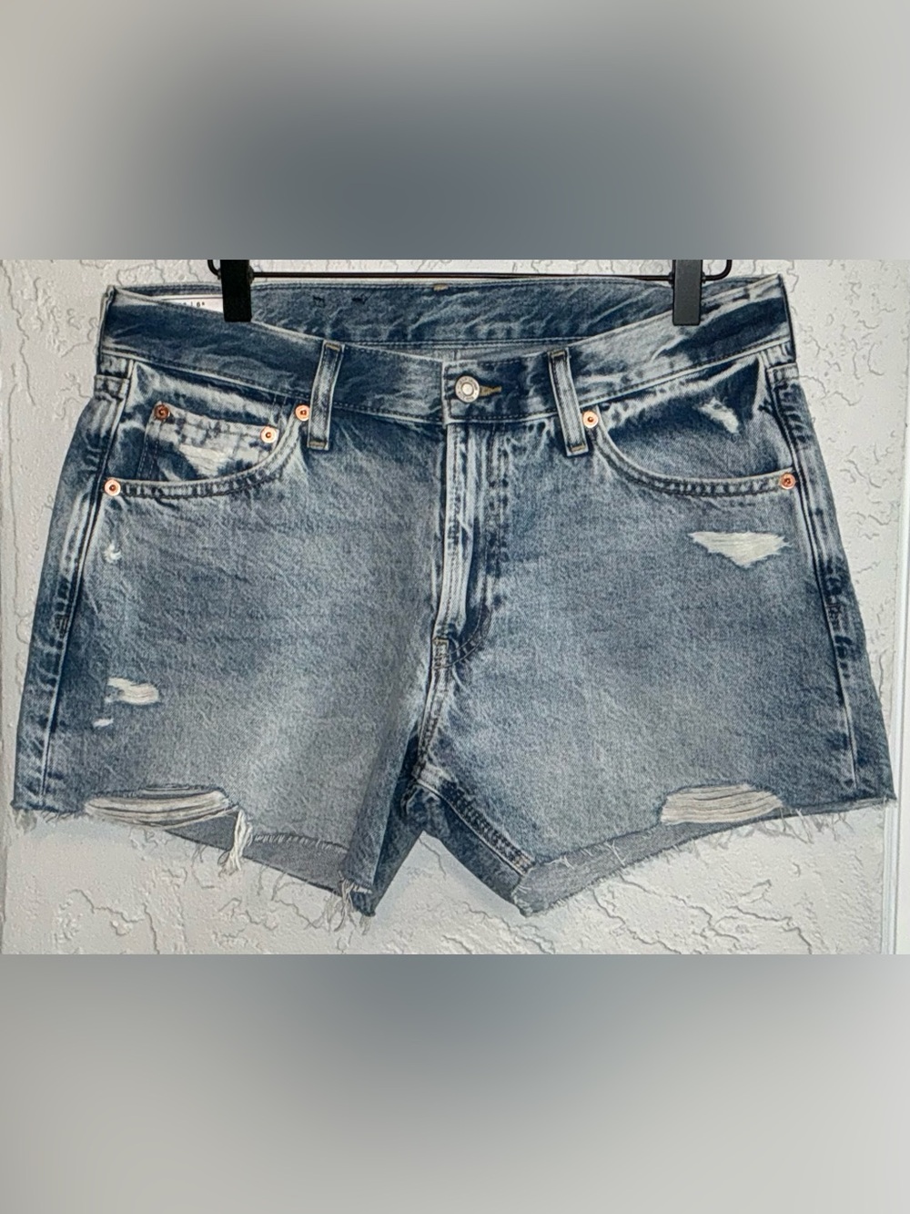Gap Low Stride Distressed Light Wash Denim Shorts